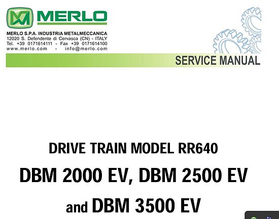 Merlo DBM 2000 EV, DBM 2500 EV, DBM 3500 EV DRIVE TRAIN MODEL RR640 Service Manual [PDF] ENG