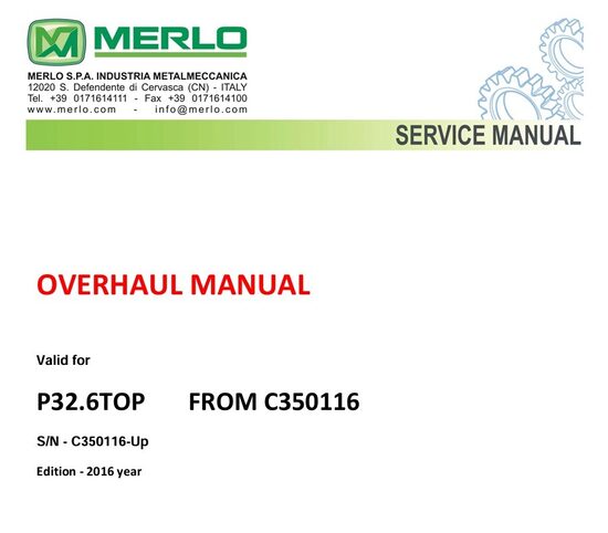 Merlo Panoramic P32.6 TOP FROM C350116-Up Service Manual, Mechanic Manual, Maintenance Manual English version [PDF]