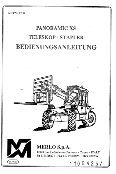 Merlo Panoramic XS Driver Train, Hydraulic & Electrical Manual DE [PDF]