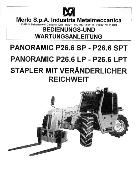 Merlo Turbofarmer KT (P26.6 SP SPT LP LPT – P28.7 – P28.9 – P30.9 – P33.7 – P35.7 K KT) Service Manual, Mechanic Manual, Electrical Diagram DE [PDF]