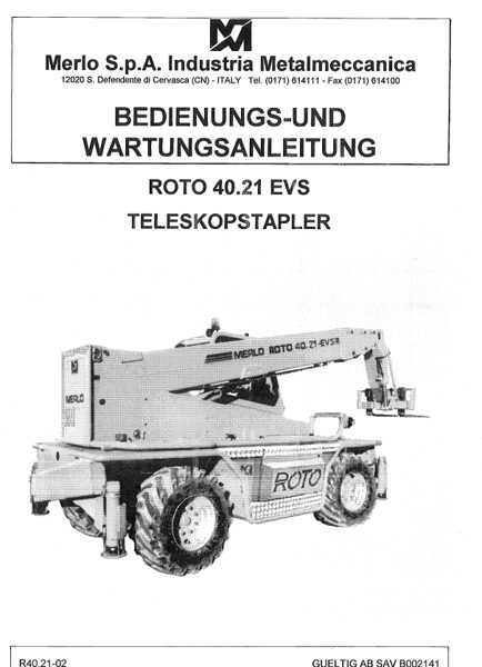 Merlo ROTO EVS (R40.18 – R40.21) AB SAV 841341 Service Manual, Mechanic Manual, Hydraulic & Electrical Diagram DE [PDF]