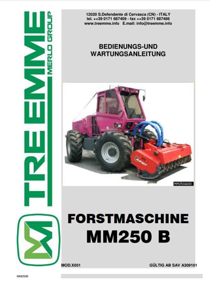 Merlo TREEMME MM250B Operating & Maintenance Manual, Parts Manual DE [PDF]