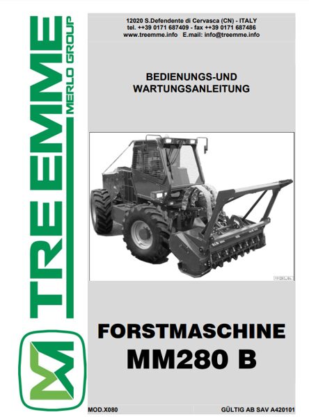 Merlo TREEMME MM280B Service & Maintenance Manual, Parts Manual, Hydraulic & Electrical Diagram DE [PDF]