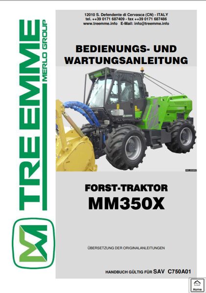 Merlo TREEMME MM350X Service & Maintenance Manual, Parts Manual, Hydraulic & Electrical Diagram DE [PDF]