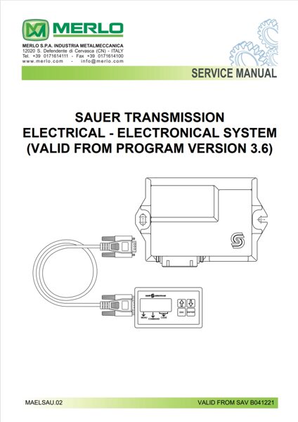 Merlo SAUER TRANSMISSION  ELECTRICAL - ELECTRONICAL SYSTEM  (VALID FROM PROGRAM VERSION 3.6) ENG [PDF]